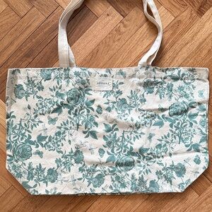 Sezane Cream and Green Floral Tote Bag